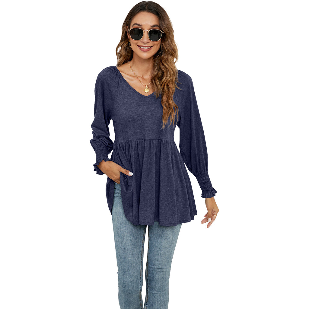 Damen V-ausschnitt Tunika mit Rüschendetails WW