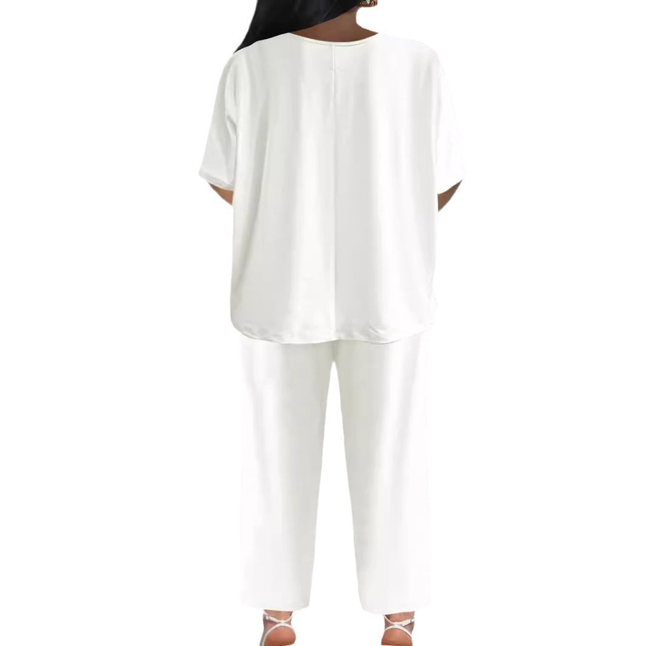 Damen eleganter Jumpsuit mit V-Ausschnitt und weitem Bein WW