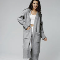 Damen bequemer langer Strickcardigan mit Taschen und breiten Ärmeln WW