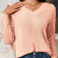 Damen Strickpullover mit V-Ausschnitt und eleganter Rippstruktur WW
