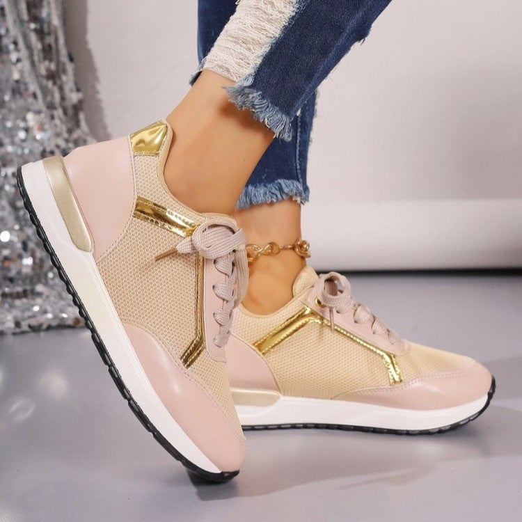 Damen Sportliche Sneakers mit modischem Goldakzent und atmungsaktiver Mesh-Oberfläche WW