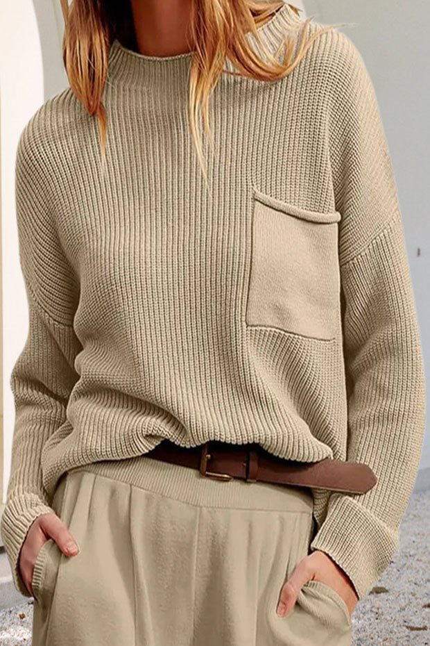 W&W Mode Entspanntes Langarm-Taschen-Strick-Sweatshirt