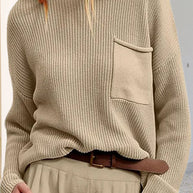 WW Entspanntes Langarm-Taschen-Strick-Sweatshirt