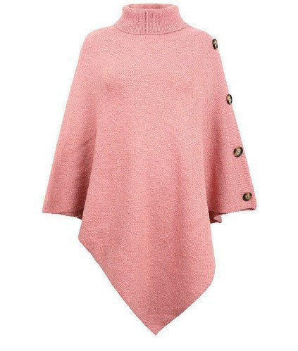 Damen Strick-Poncho mit steigendem Kragen und dekorativen Knopfdetails WW