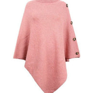 Damen Strick-Poncho mit steigendem Kragen und dekorativen Knopfdetails WW