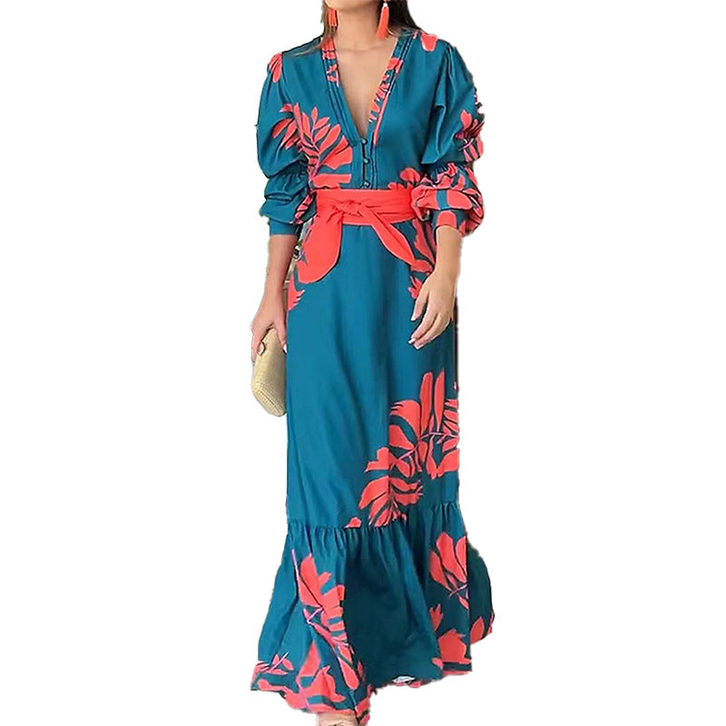 Damen Maxikleid mit glamourösem Wickel-Oberteil und eleganten Puffärmeln W&W Mode