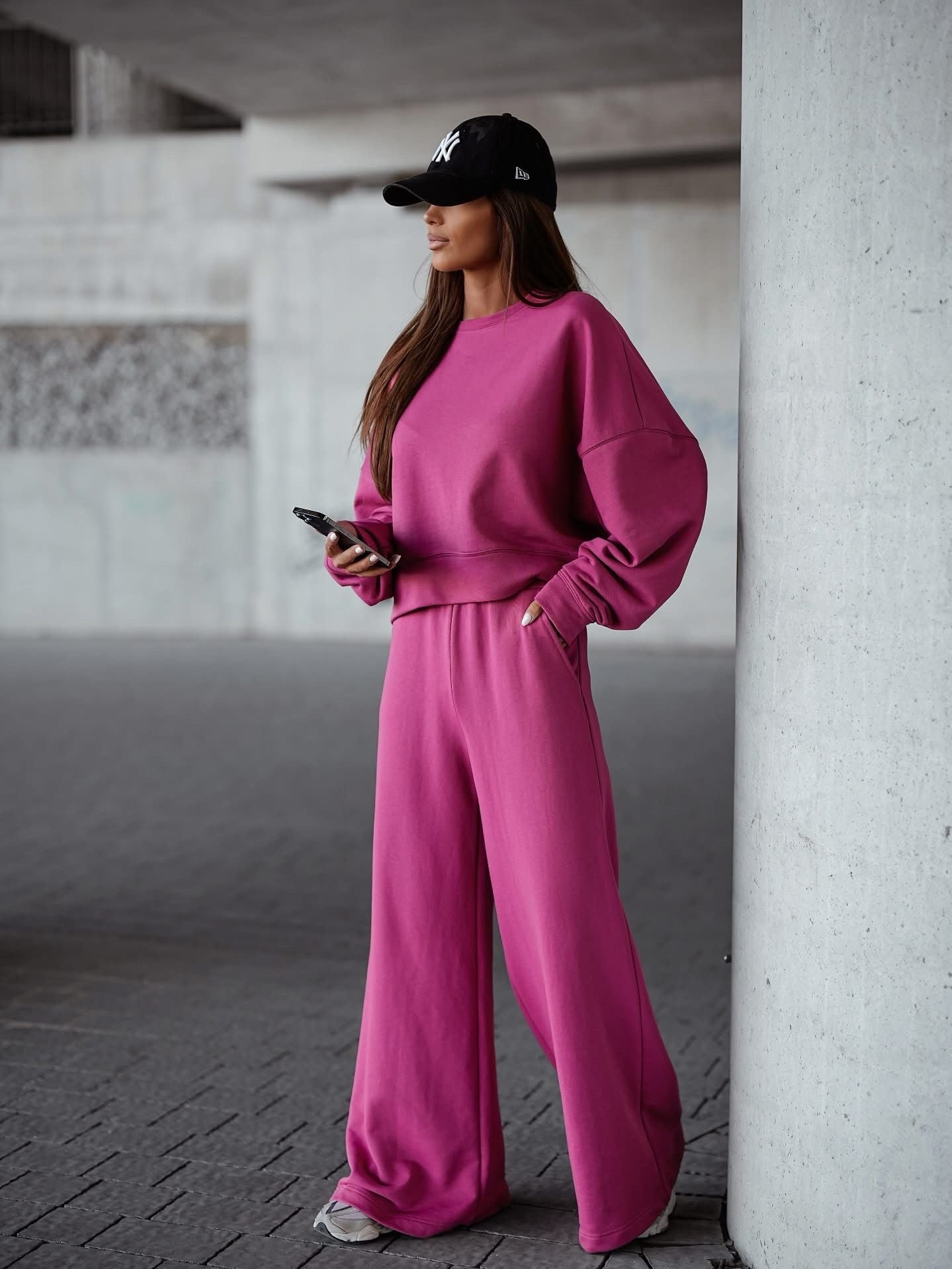 Damen Bequemer Oversized Freizeitanzug mit weitem Schnitt und übergroßem Kragen WW