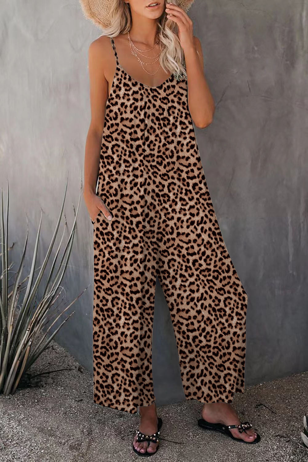 WW | Leopard-Print-Tasche Lockerer Träger Einteiler Overall