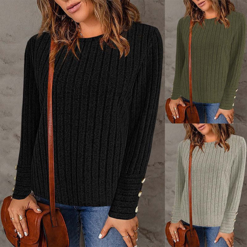 Damen Strukturierter Pullover mit modischen Knöpfen WW