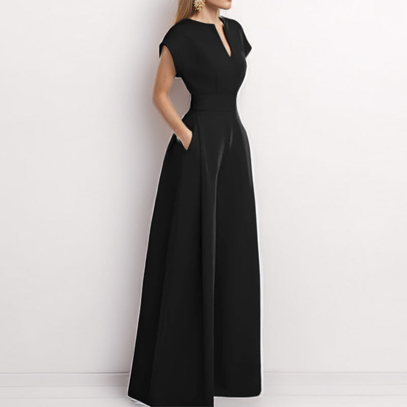 Damen Eleganter Jumpsuit mit weitem Bein und Schalkragen WW
