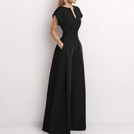 Damen Eleganter Jumpsuit mit weitem Bein und Schalkragen WW