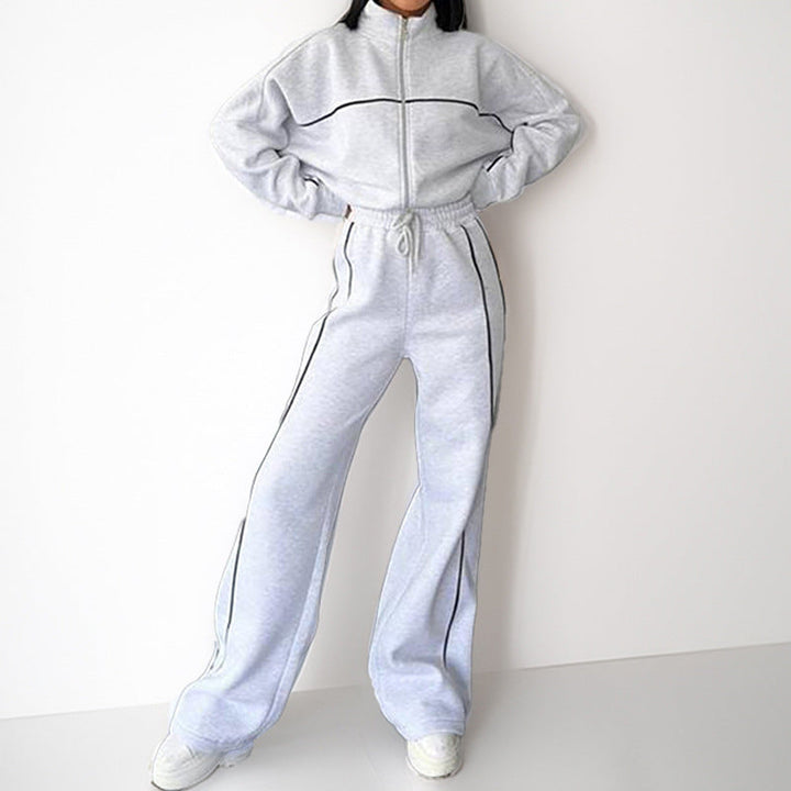 Damen Sportliches Loungewear-Set mit hohem Kragen und weitem Schnitt W&W Mode