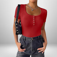 Damen Kurzarm Bodysuit mit Knopfdetails und figurbetonter Silhouette WW