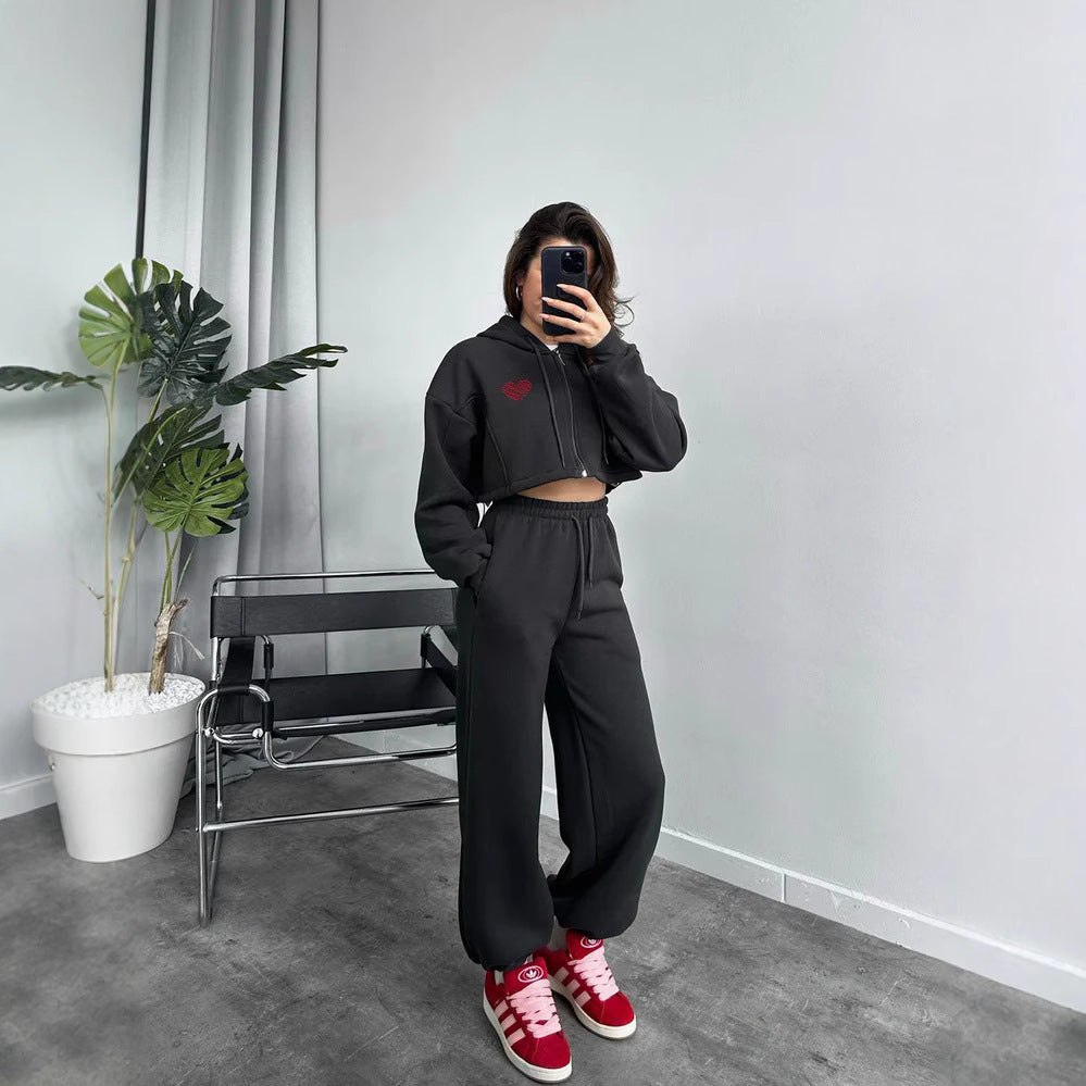 Damen Sportliches Crop-Top und weite Hose Set WW
