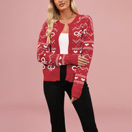 Damen Strickjacke mit verspieltem Herz- und Schleifenmuster WW