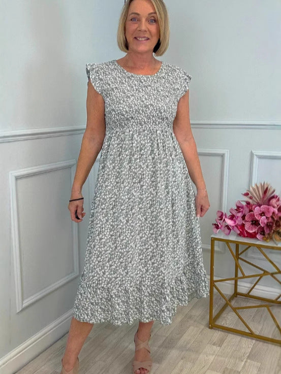 Damen luftiges Maxikleid mit Rüschen und floralem Design WW