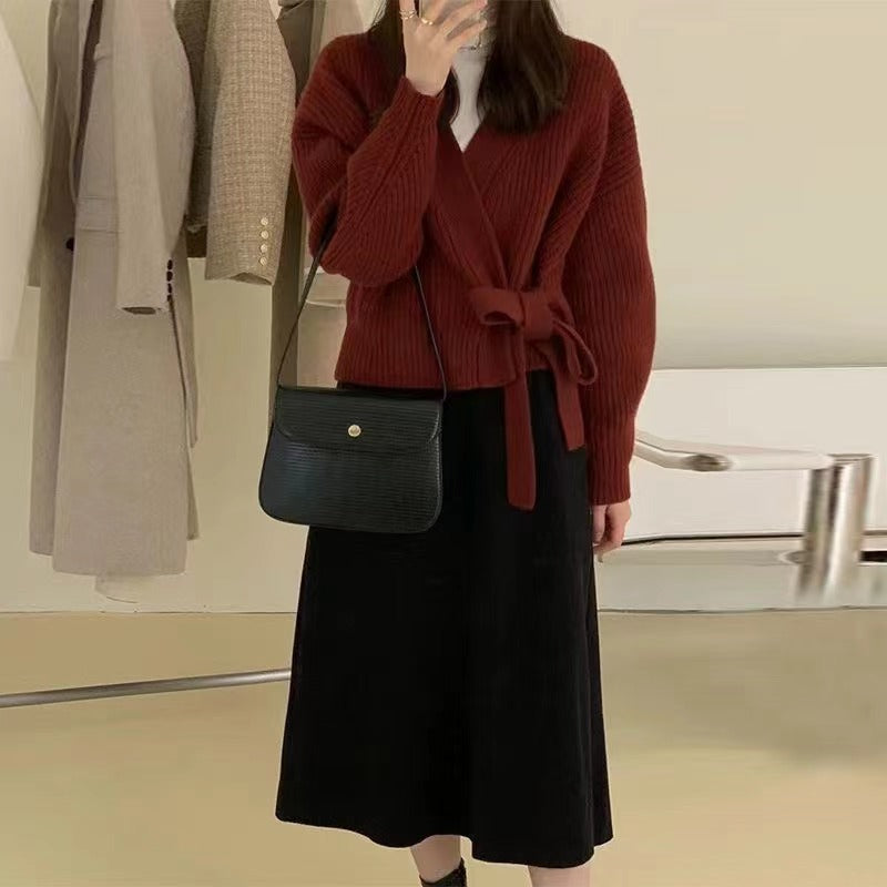 Damen Wickeljacke mit breiten Ärmeln und Taillenknoten WW