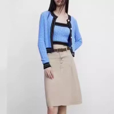 Damen Strickjacke mit asymmetrischem Design und kontrastierenden Akzenten WW