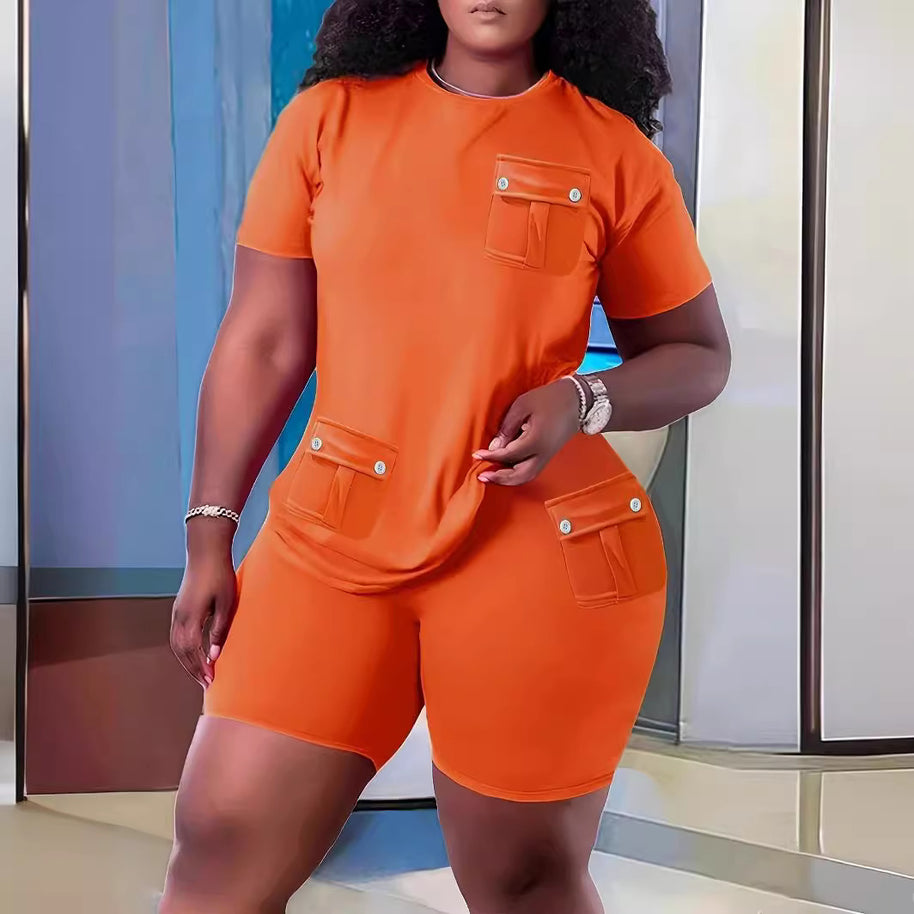 Damen Sportliches Kurzarm-Set mit praktischen Taschen WW