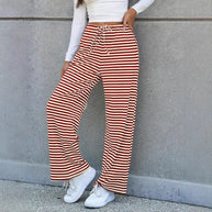Damen weite Streifenhose mit elastischem Bund und Kordelzug WW