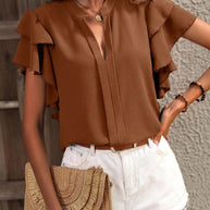 Damen Bluse mit dekorativen Rüschendetails und elegantem V-Ausschnitt WW