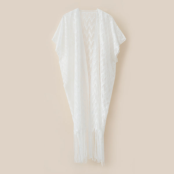 Damen eleganter und luftiger Kaftan mit fransigen Abschlüssen WW