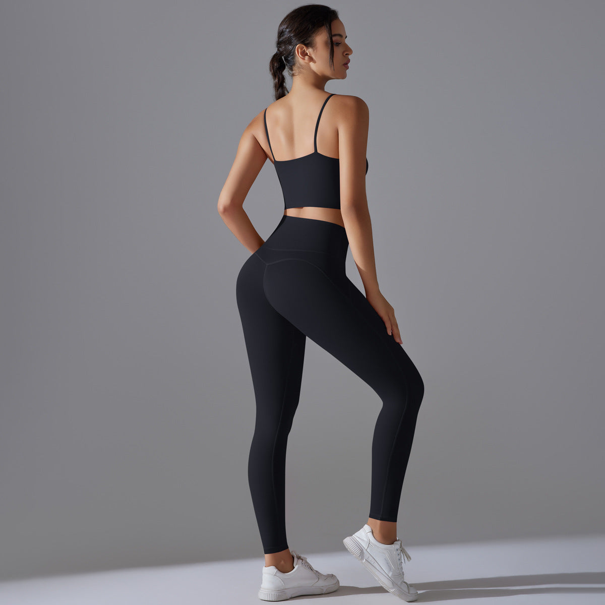 Damen Sportliches Bustier- und High-Waist-Leggings-Set mit nahtloser Konstruktion und atmungsaktiver Technologie WW