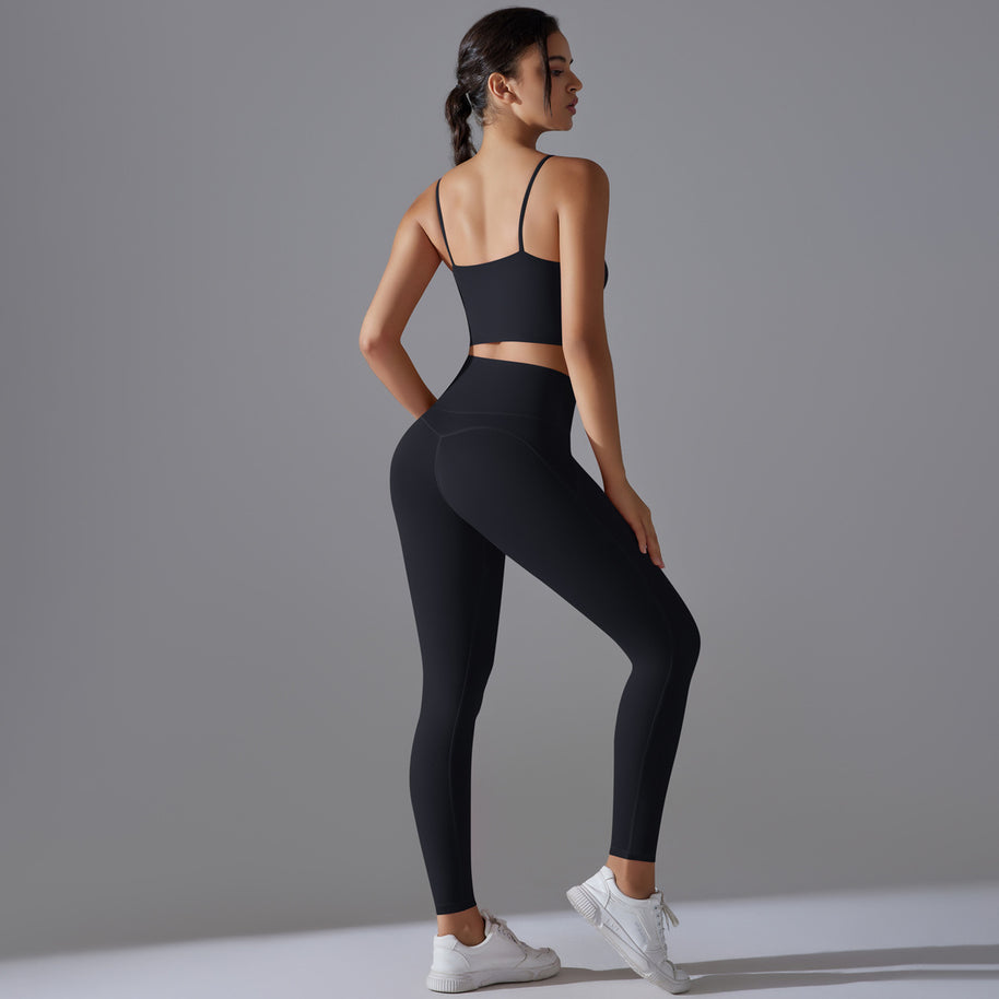 Damen Sportliches Bustier- und High-Waist-Leggings-Set mit nahtloser Konstruktion und atmungsaktiver Technologie WW