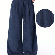 Damen Weite Freizeithose aus Rippmaterial mit elastischem Bund und praktischen Taschen WW