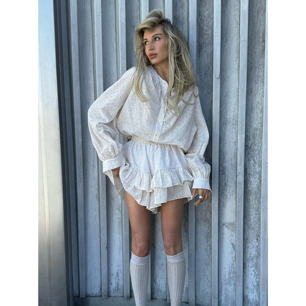 Damen Rüschenbluse und Miniröcken Set WW