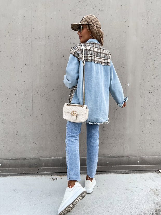 WW | Lässige Knopfverschluss Langarm-Jeanshemd