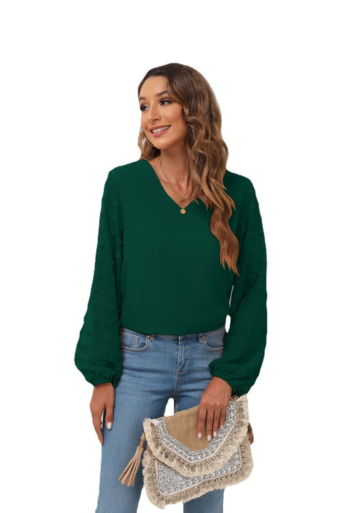 WW | Chiffon Zusammensetzung Langarm V-Ausschnitt Shirt Top
