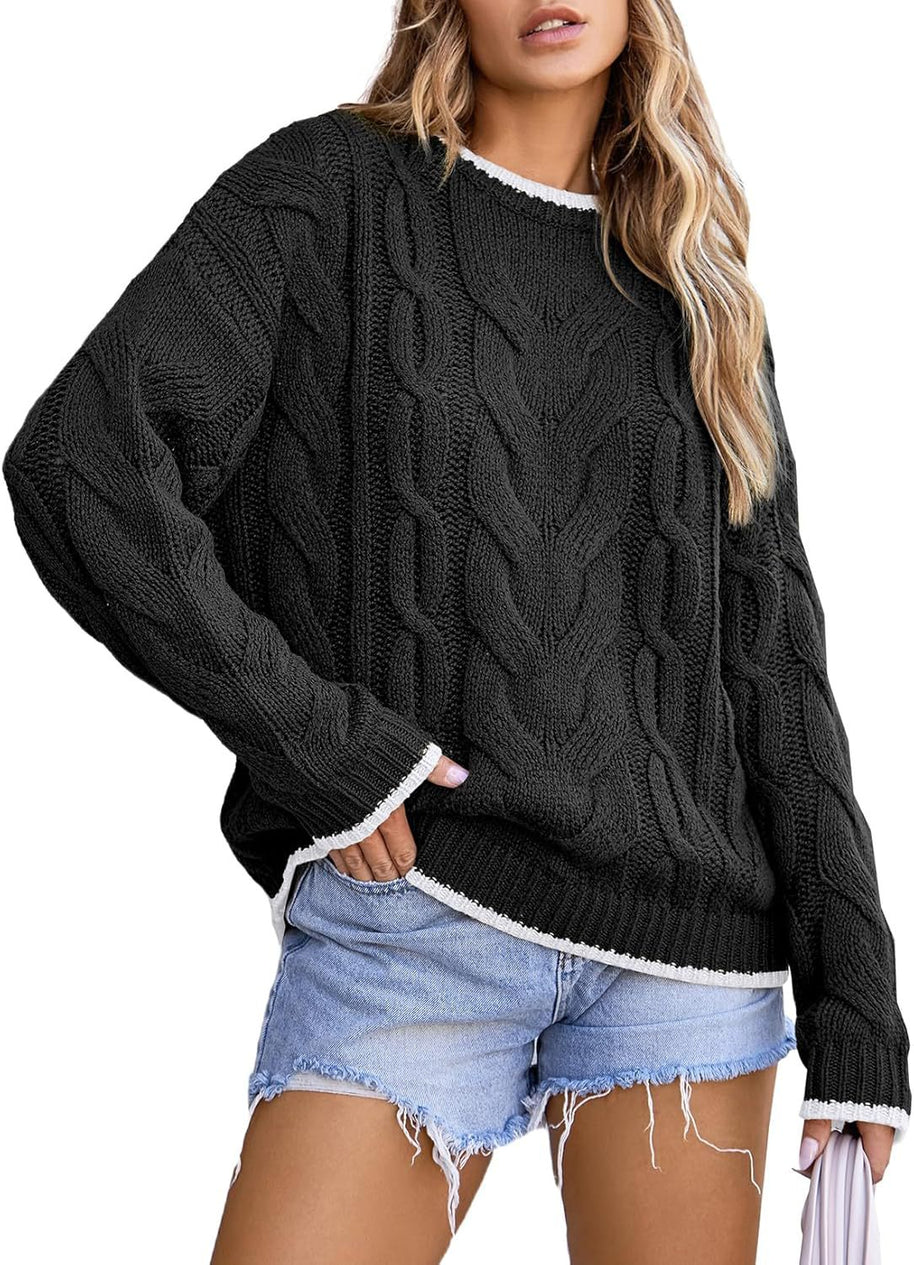 Damen Strickpullover mit grobem Zopfmuster WW