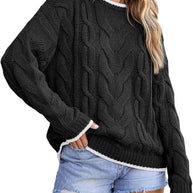 Damen Strickpullover mit grobem Zopfmuster WW