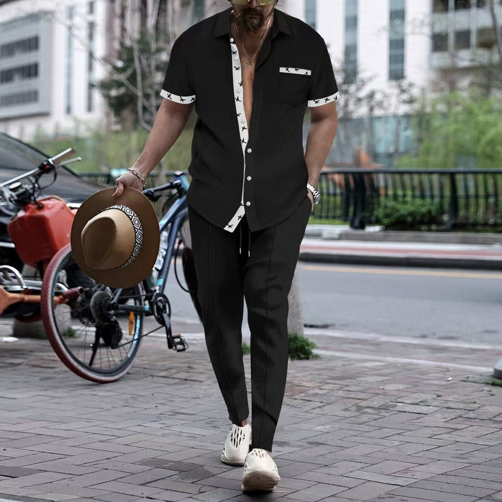 Herren modisches Freizeitsakko mit kreativem Kragen und eleganten Hosen WW
