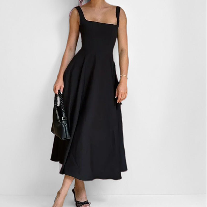 Damen Maxikleid mit elegantem Quadrat-Ausschnitt und schwingendem Rock WW
