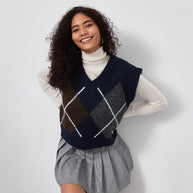 Damen Strickpullover mit modernem Rautenmuster WW