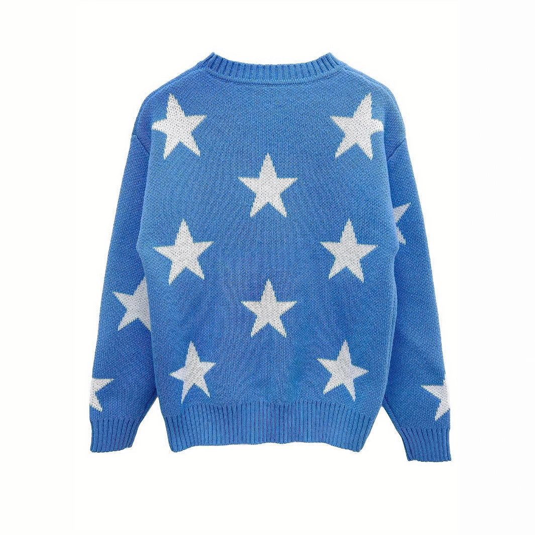 Damen Pullover mit modernem Sternenmuster und lockerer Passform WW