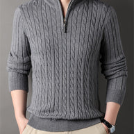 Herren Pullover mit Zipper und strukturiertem Zopfmuster WW
