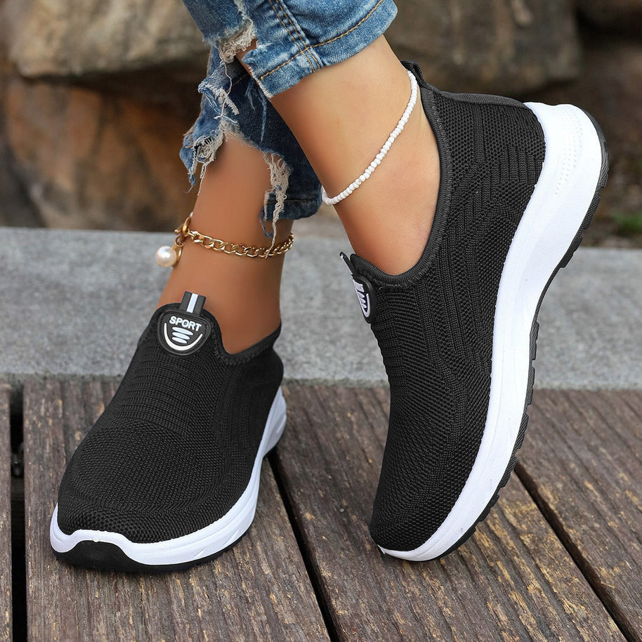 Damen Leichte Slip-On Sport Sneakers mit atmungsaktivem Strickobermaterial WW