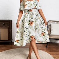 Damen Blume Dekolleté Kleid mit schwingendem Saum und lockerem Schnitt WW