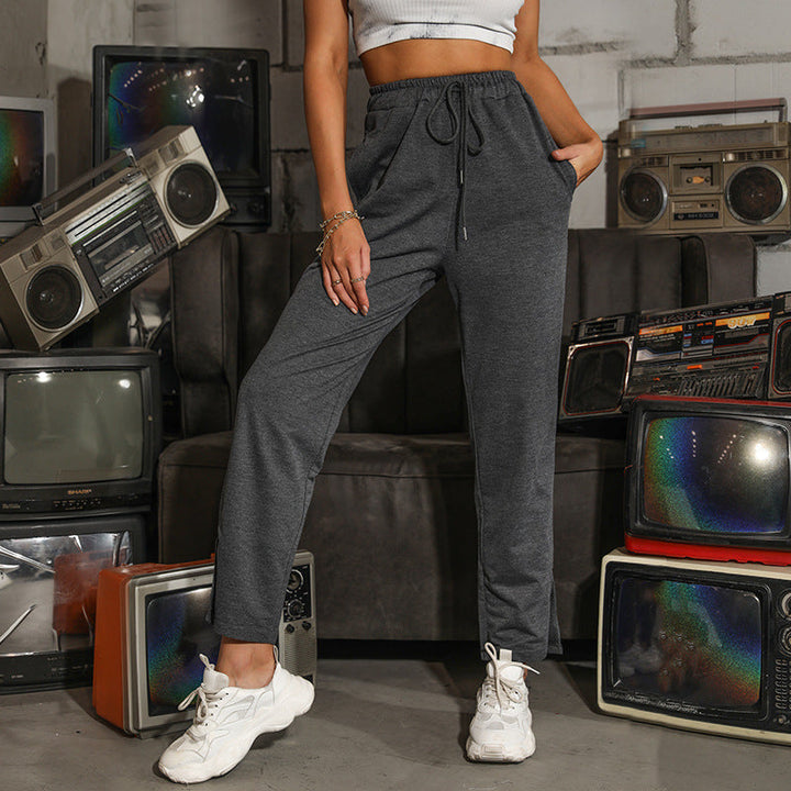 Damen Sportliche Jogginghose mit elastischem Bund und seitlichen Eingrifftaschen W&W Mode