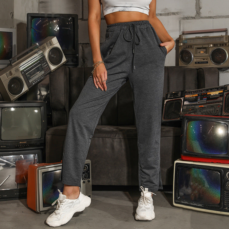 Damen Sportliche Jogginghose mit elastischem Bund und seitlichen Eingrifftaschen WW