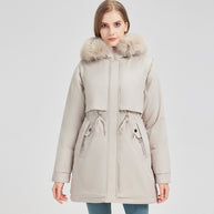 Damen Exklusive Funktionsweste mit abnehmbarer Kapuze und dekorativem Kunstfell WW