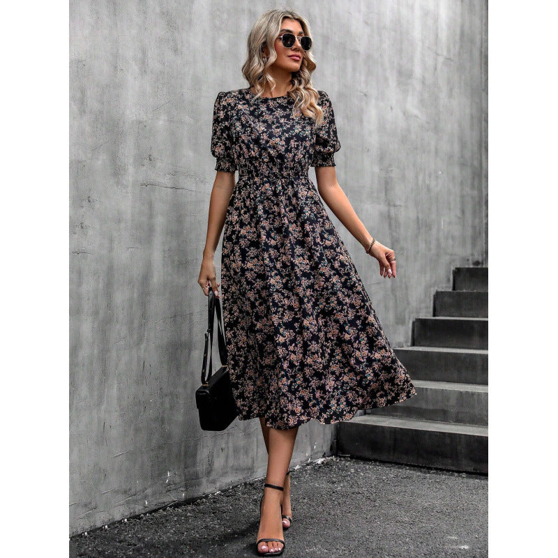 Damen Leichtes Blumendruck Maxi Kleid mit Smock-Taille WW