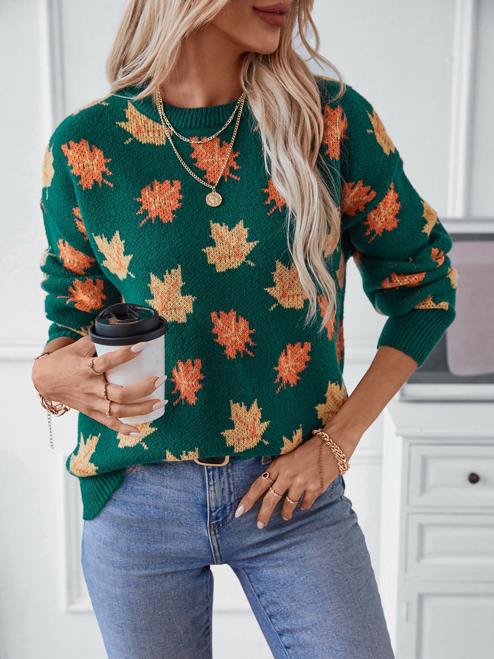 W&W Mode Maple Leaf Jacquard Freizeit Pullover Sweater