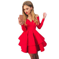 Damen Skaterkleid mit tiefem V-Ausschnitt und schwingendem Rock WW