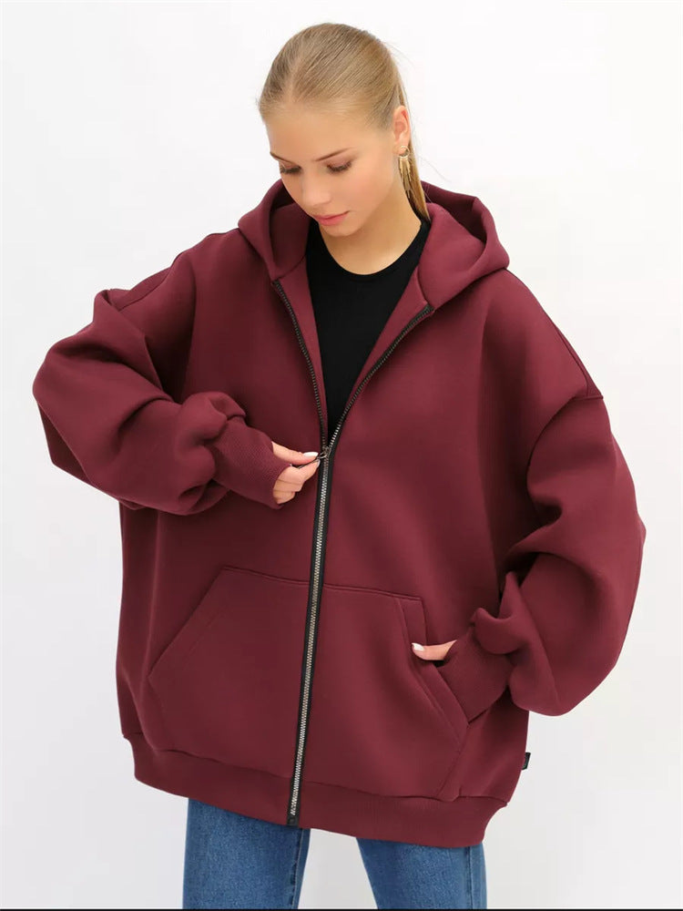Damen Oversized Kapuzenjacke mit durchgehendem Reißverschluss und extrem bequemem Schnitt WW