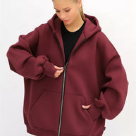 Damen Oversized Kapuzenjacke mit durchgehendem Reißverschluss und extrem bequemem Schnitt WW