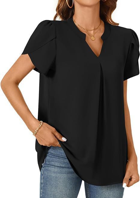 Damen Bluse mit eleganter V-Ausschnitt-Detail und leichten Puffärmeln WW